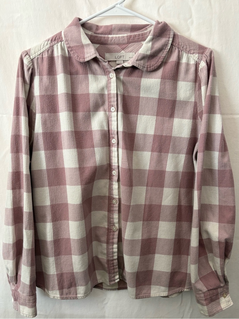 LOFT Dusty Pink and White Buffalo Check Button-Down Shirt